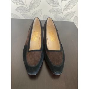 Ferragamo Brown/Black Suede Kitty Heel, Size 6